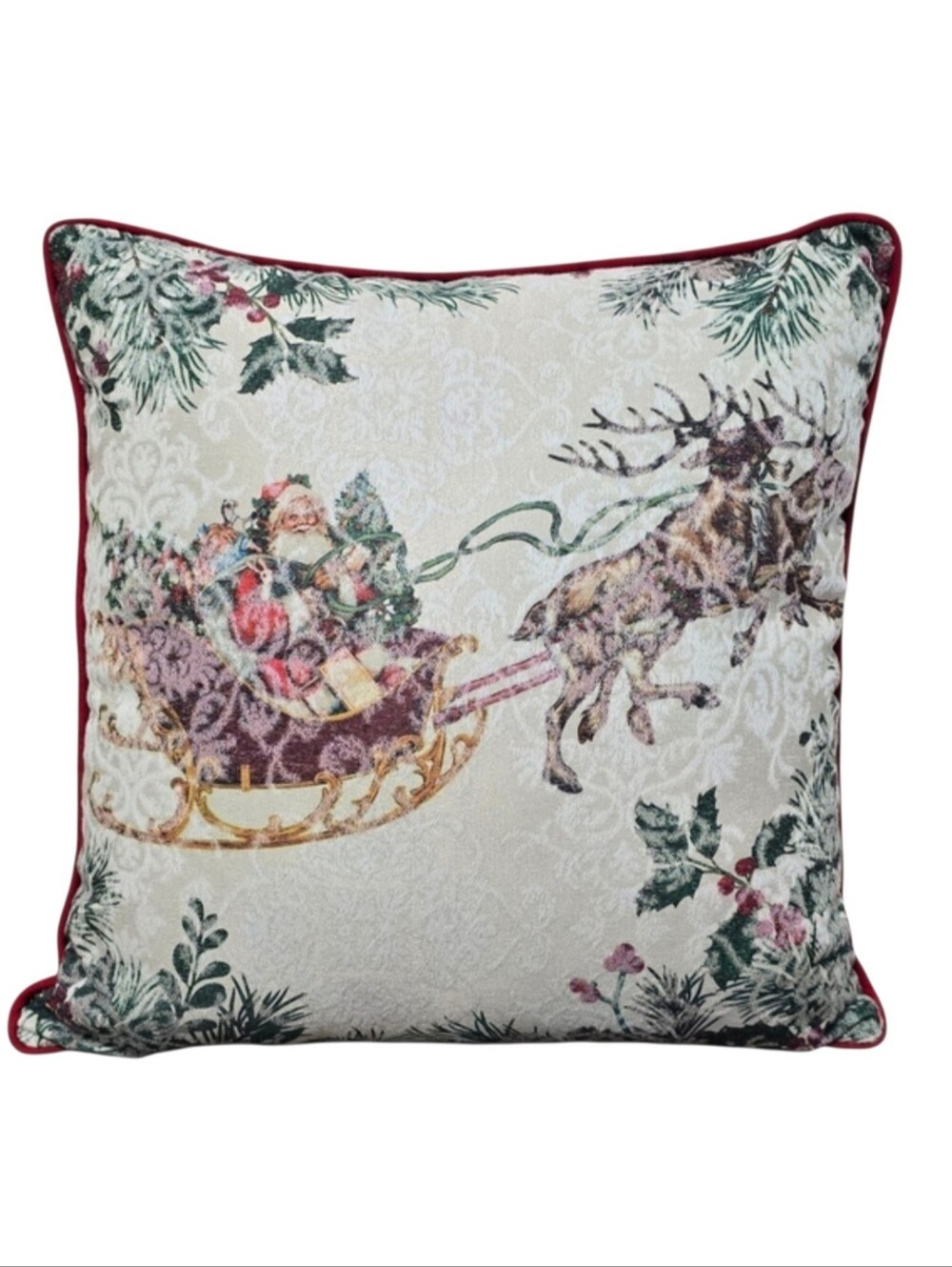 Woven Tapestry Christmas Santa Sleigh Reindeer Throw Pillow Covers Set 17x17